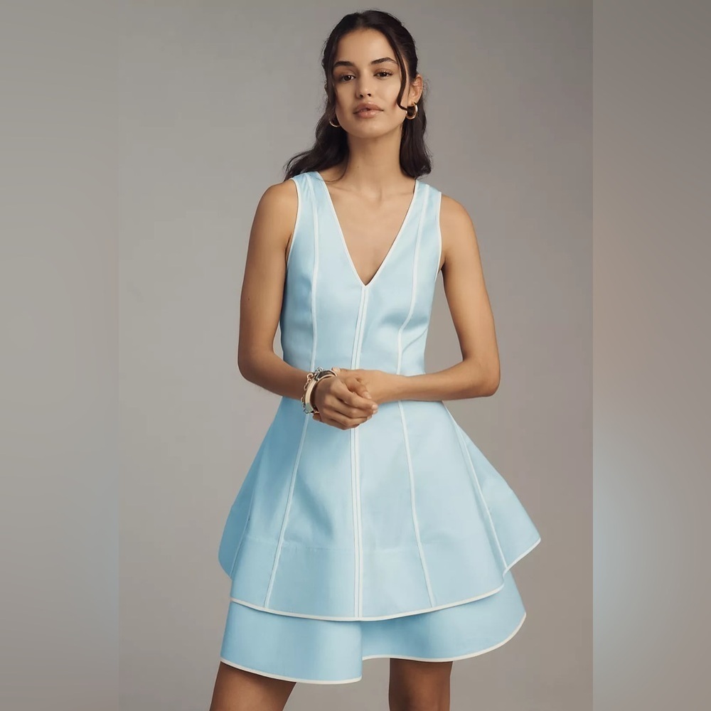 NWT! Anthropologie Maeve Linen Blend Sleeveless V-Neck Layered-Hem Mini Dress 🔮